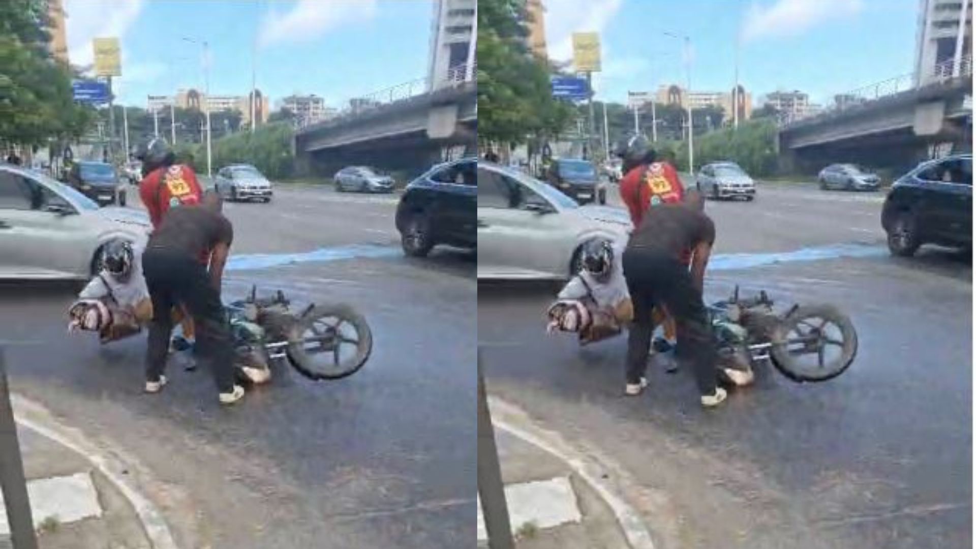 Óleo em asfalto provoca acidentes em avenida movimentada de Salvador; veja momento