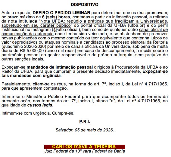 Trecho da liminar