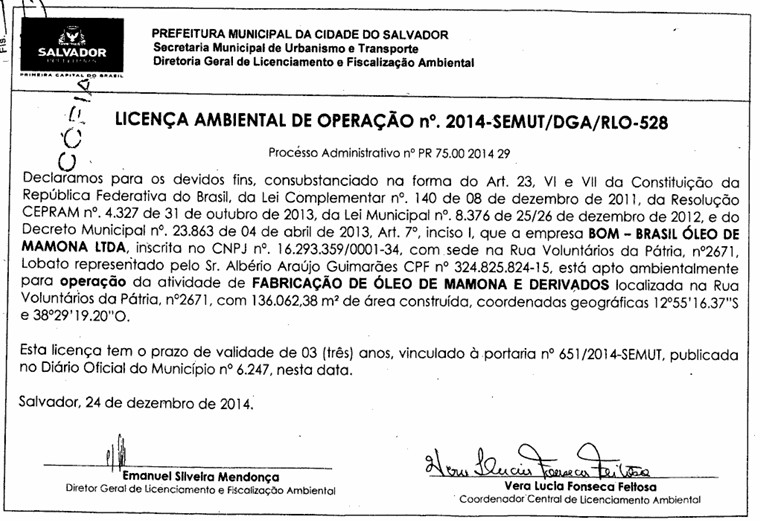 Licença Ambiental/Prefeitura de Salvador
