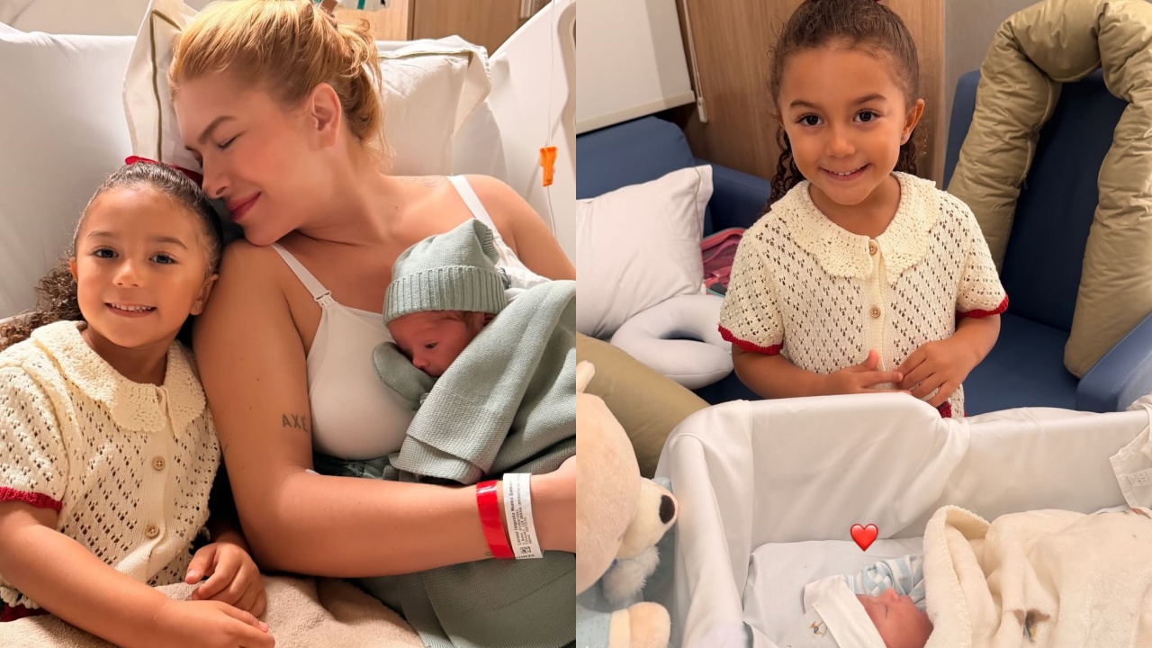 Agora filha mais velha de Lore Improta e Léo Santana, Liz encanta web ao conhecer irmão recém-nascido; veja