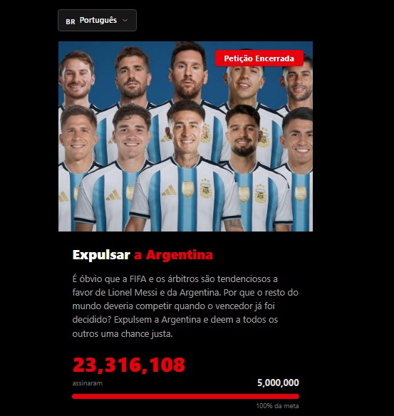 petição para banir a seleção da Argentina de futuras edições da Copa do Mundoi