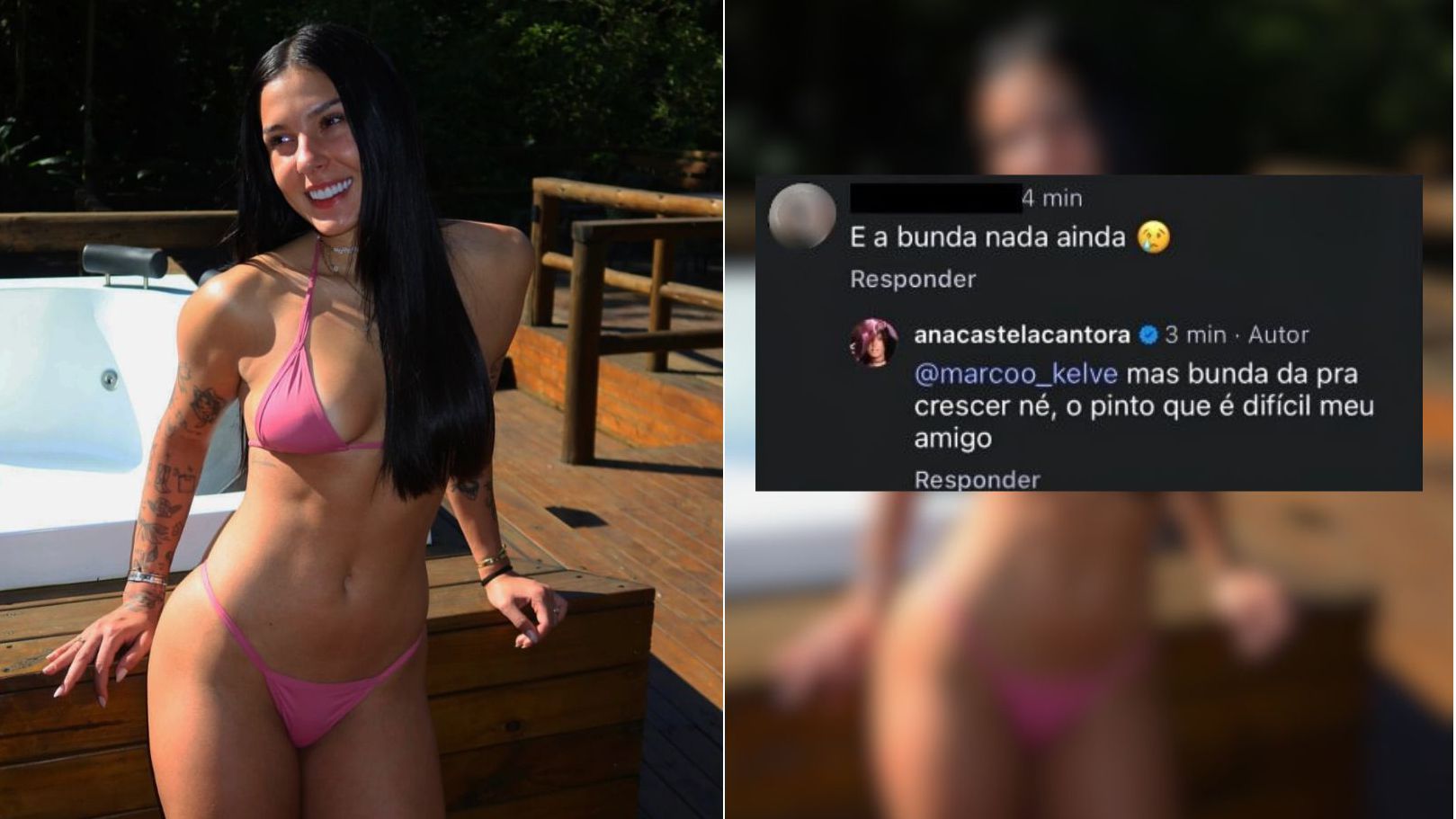 Ana Castela dá resposta afiada em seguidor após comentário em foto de biquine: “Mas bunda dá pra crescer, né?”