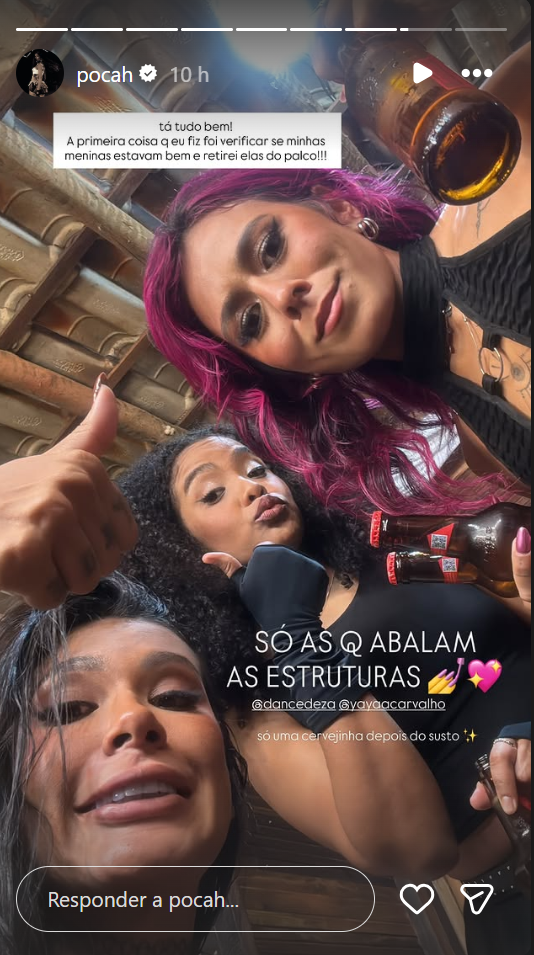 QUE PERIGO! Pocah e dançarinas caem durante show após palco desabar; veja vídeo