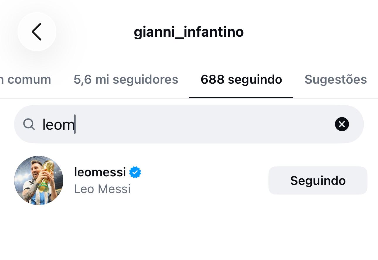 print da lista de pessoas seguidas por Gianni Infantino no instagram