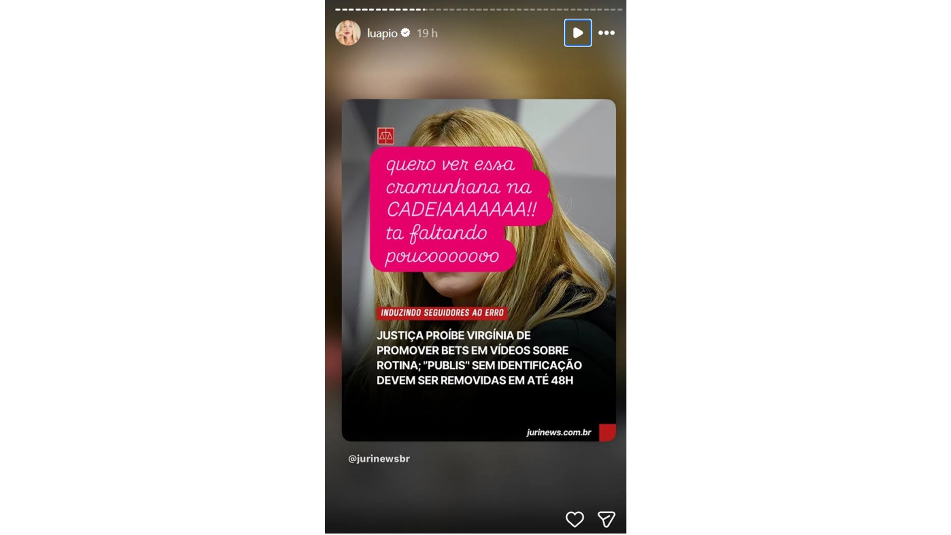  Luana Piovani volta a atacar Virginia e dispara: "Quero ver na cadeia"