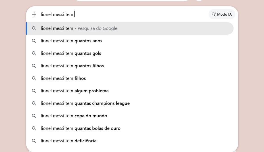 pesquisa no google sobre messi