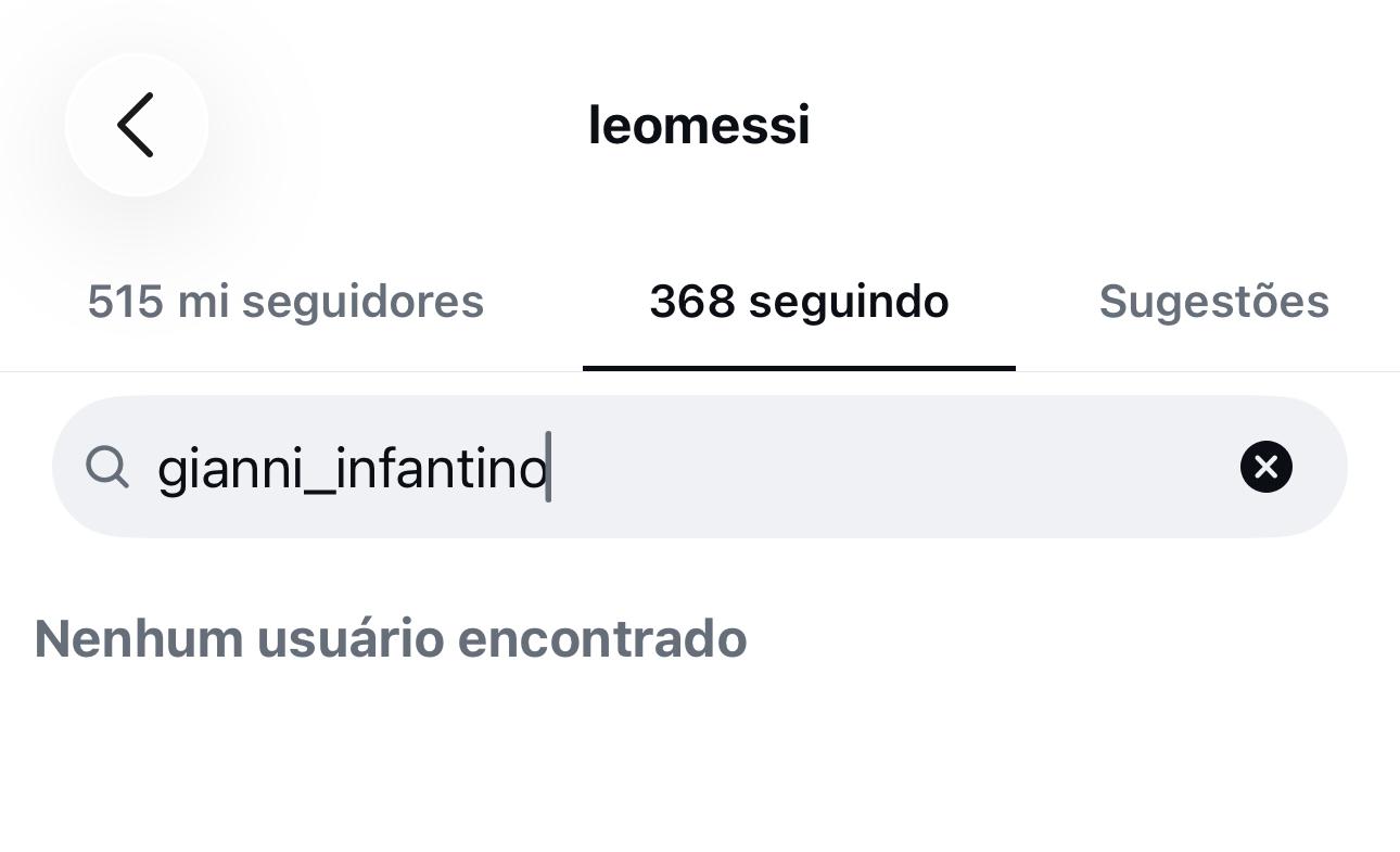print da lista de pessoas seguidas por Messi no instagram