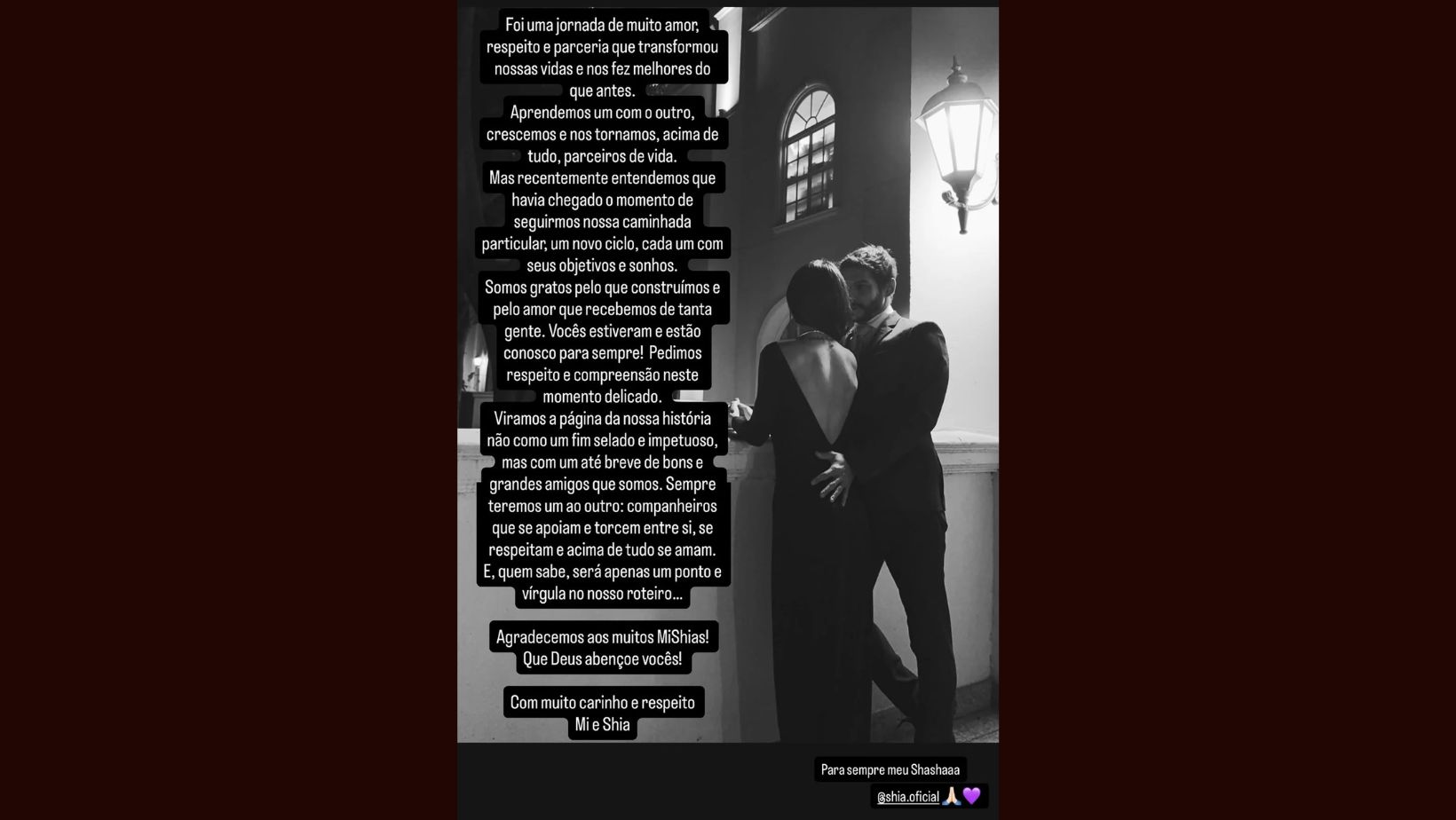 Término Michelle Barros e Shia | Reprodução / Redes Sociais 
