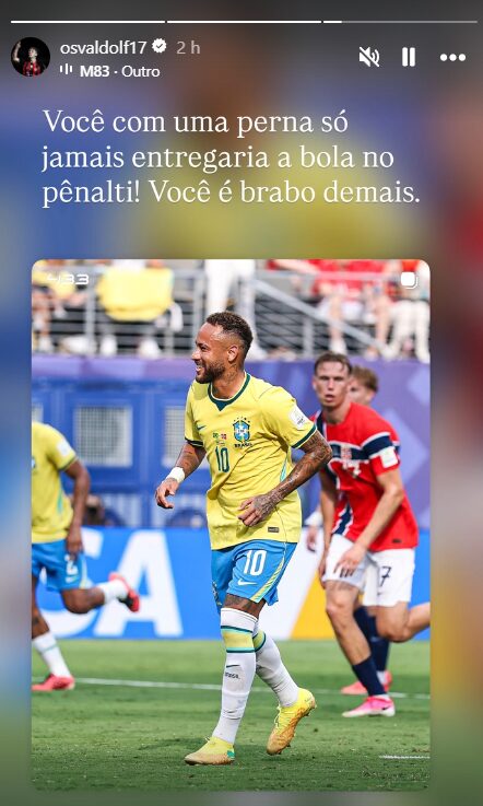 Print de publicação no story do Instagram do jogador do Vitória, Osvaldo Filho