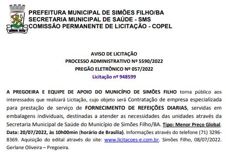 Aviso de Licitação - 2022
