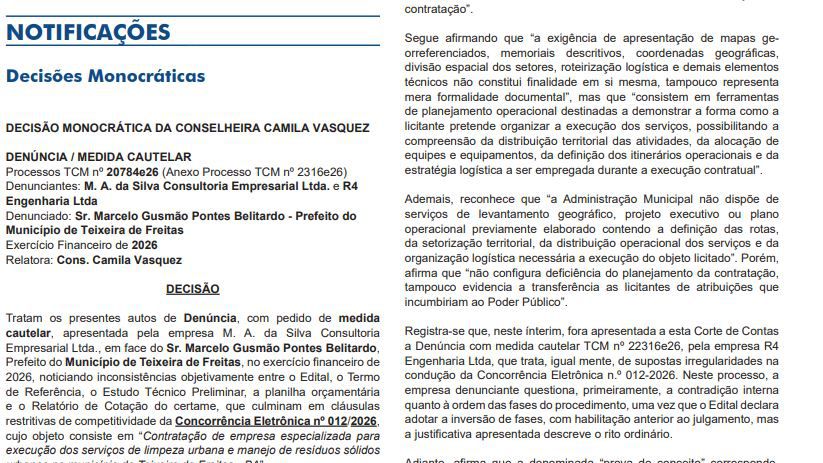 Trecho decisão TCM