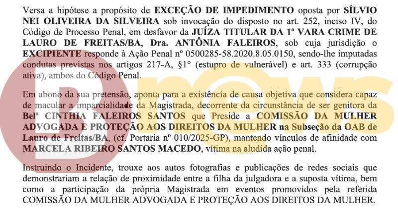 PEDIDO DE AFASTAMENTO DA JUÍZA