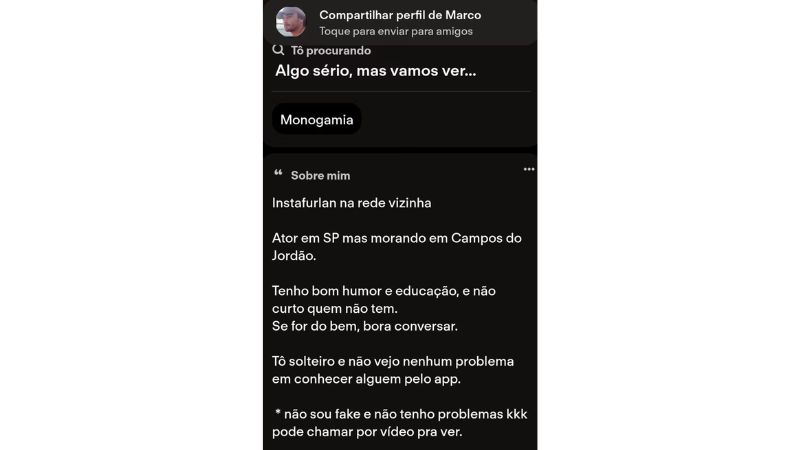 Marco Furlan mantinha perfil ativo no Tinder
