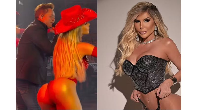 Bailarina que roubou a cena no show de Leonardo