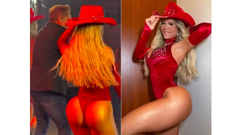 Bailarina que roubou a cena no show de Leonardo