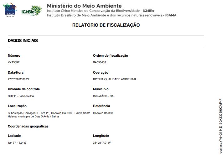 Relatório de Vistoria - Ibama