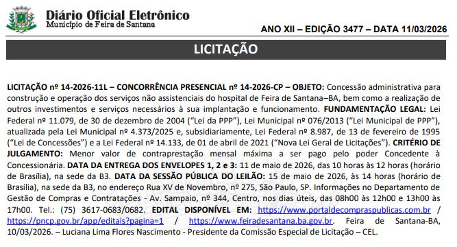 Publicação da licitação