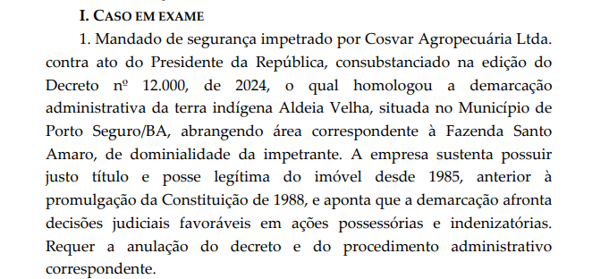  Mandado de Segurança apresentado pela empresa Cosvar Agropecuária Ltda.