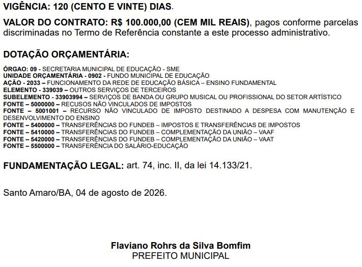 Valor do contrato - Diário Oficial