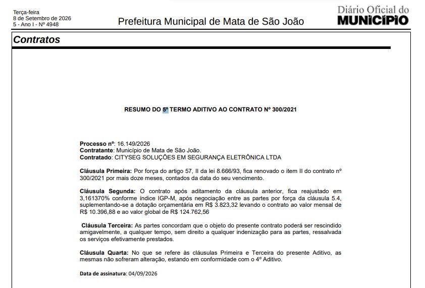 Quinto aditivo ao contrato 