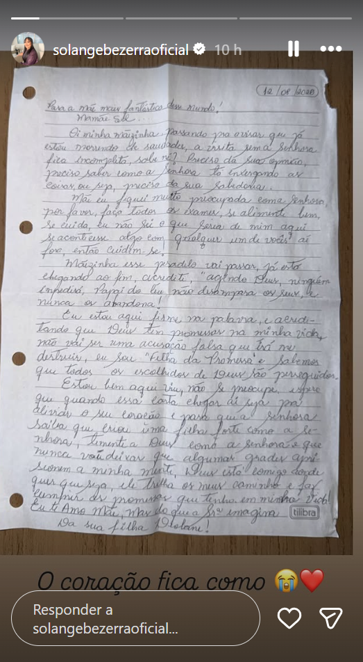 Deolane Bezerra escreveu uma carta para a mãe durante o período em que está presa — Foto: Reprodução/Instagram