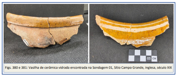 Vestígios históricos encontrados nas escavações da futura Estação Campo Grande | Foto: relatório CTB 