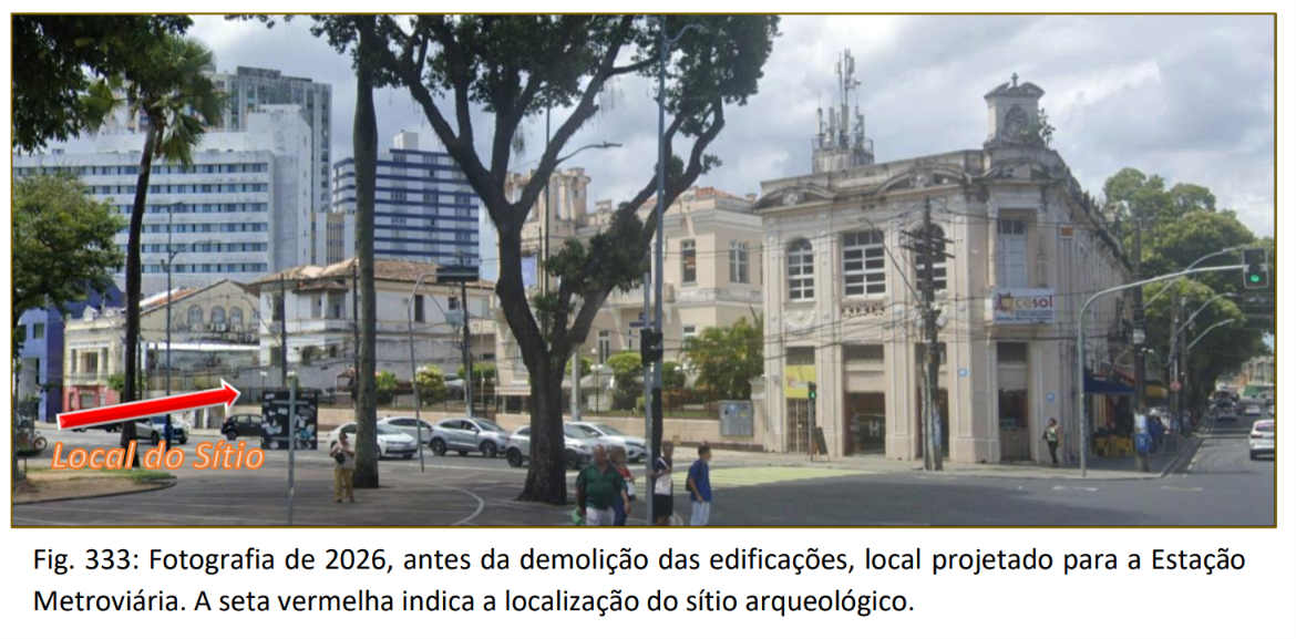 Local do sítio arqueológico entre o Forte de São Pedro e o Largo do Campo Grande | Foto: relatório CTB