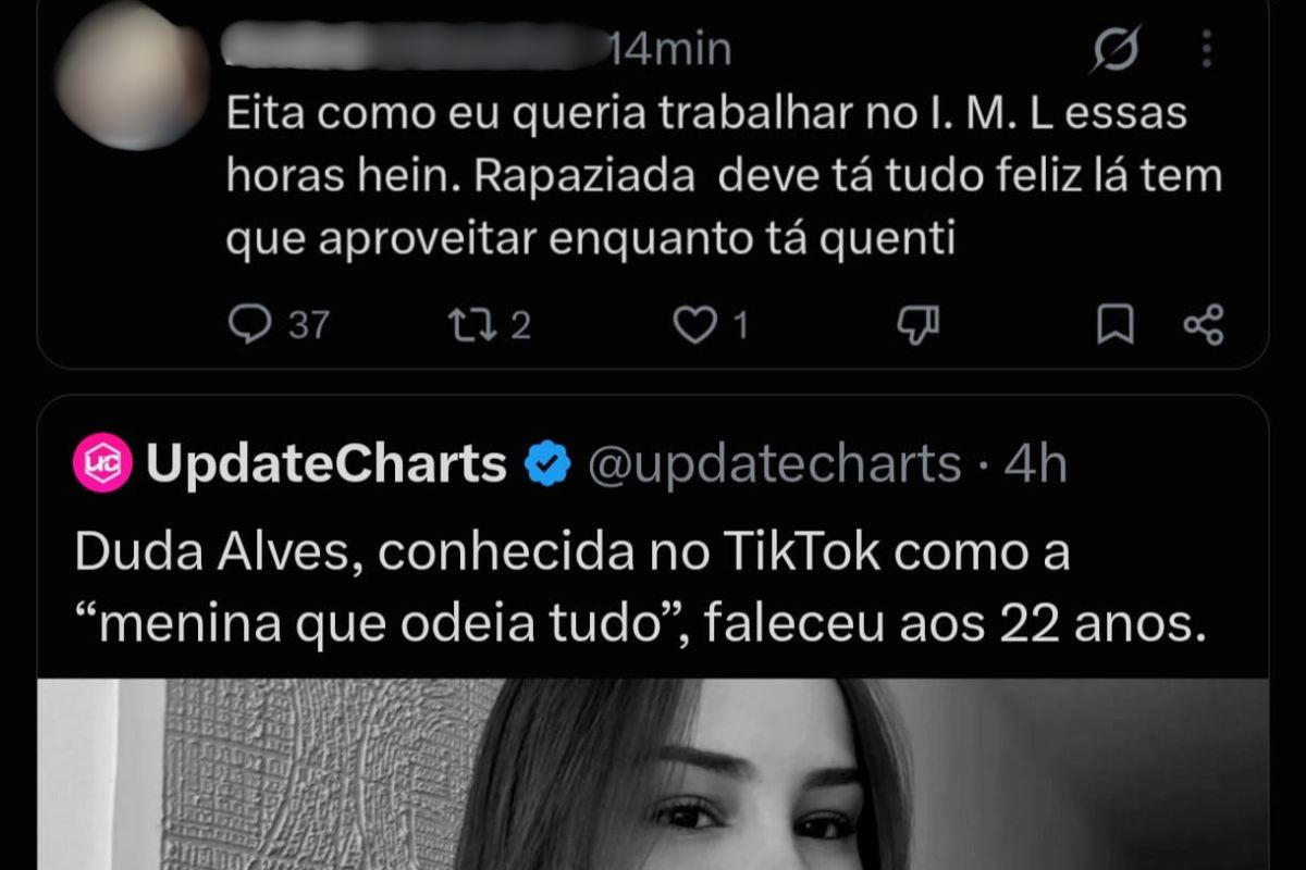 Foto: Homem faz comentário criminoso sobre violar corpo de tiktoker morta | Reprodução /  redes sociais