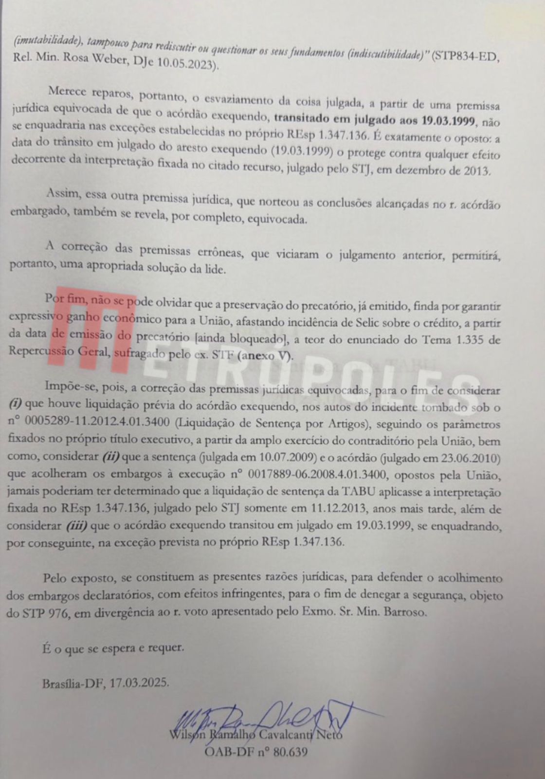 Documento que reforça a justificativa de André Mendonça sobre enontro com Vorcaro
