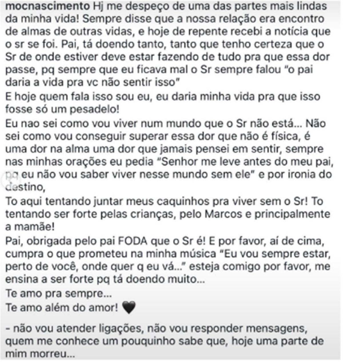 Print da despedida da filha de Rick