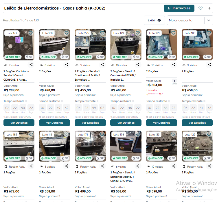 Print da plataforma de leilões Kwara