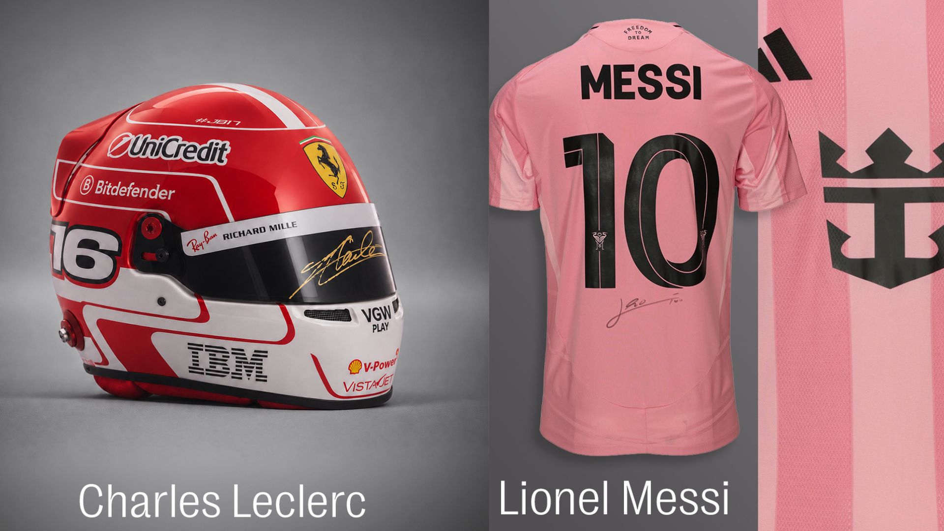 Camisas de Messi, Beckham e Haaland e capacete de Leclerc vão a leilão - Foto