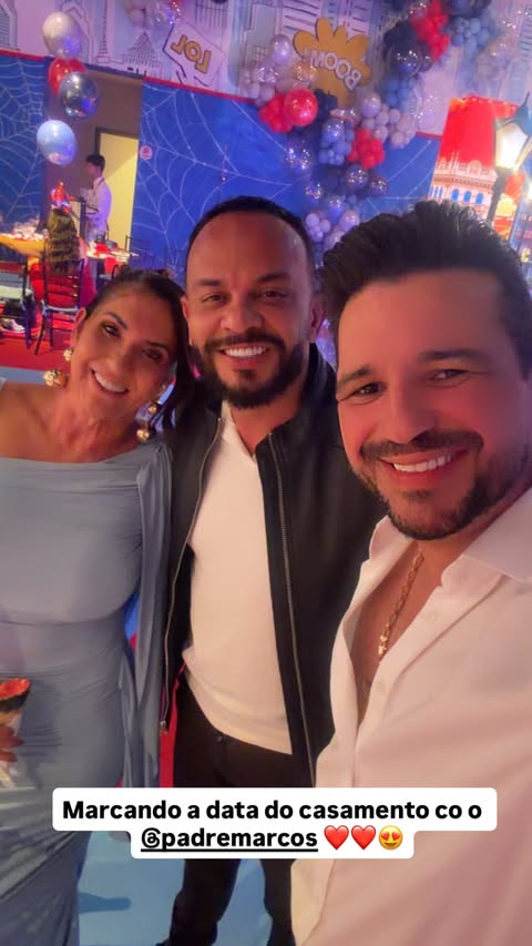 Margareth Serrão, o padre e Danilo Sanfoneiro | Reprodução / Redes Sociais 