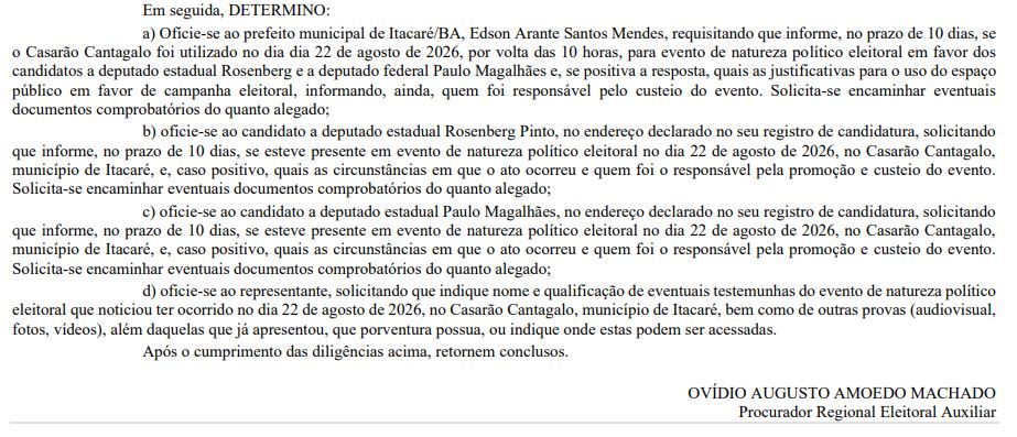 Determinação para esclarecimentos
