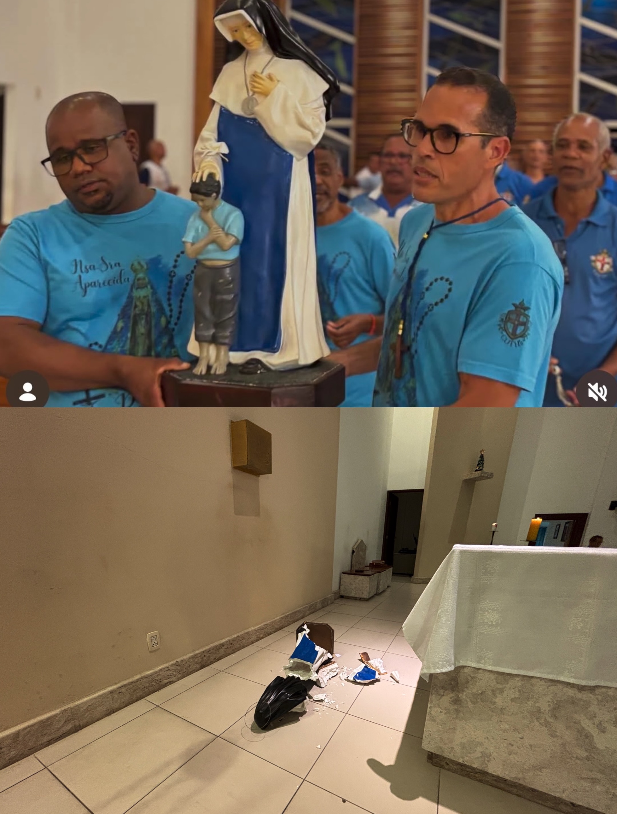 Imagem de Santa Dulce dos Pobres é destruída por vândalos dentro em igreja de Salvador | Reprodução/Redes sociais
