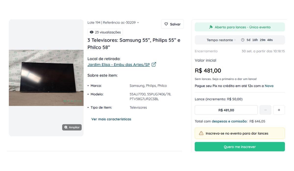 Leilão das Casas Bahia tem TVs por R$ 160 e geladeiras por R$ 600 | Reprodução/Kwara