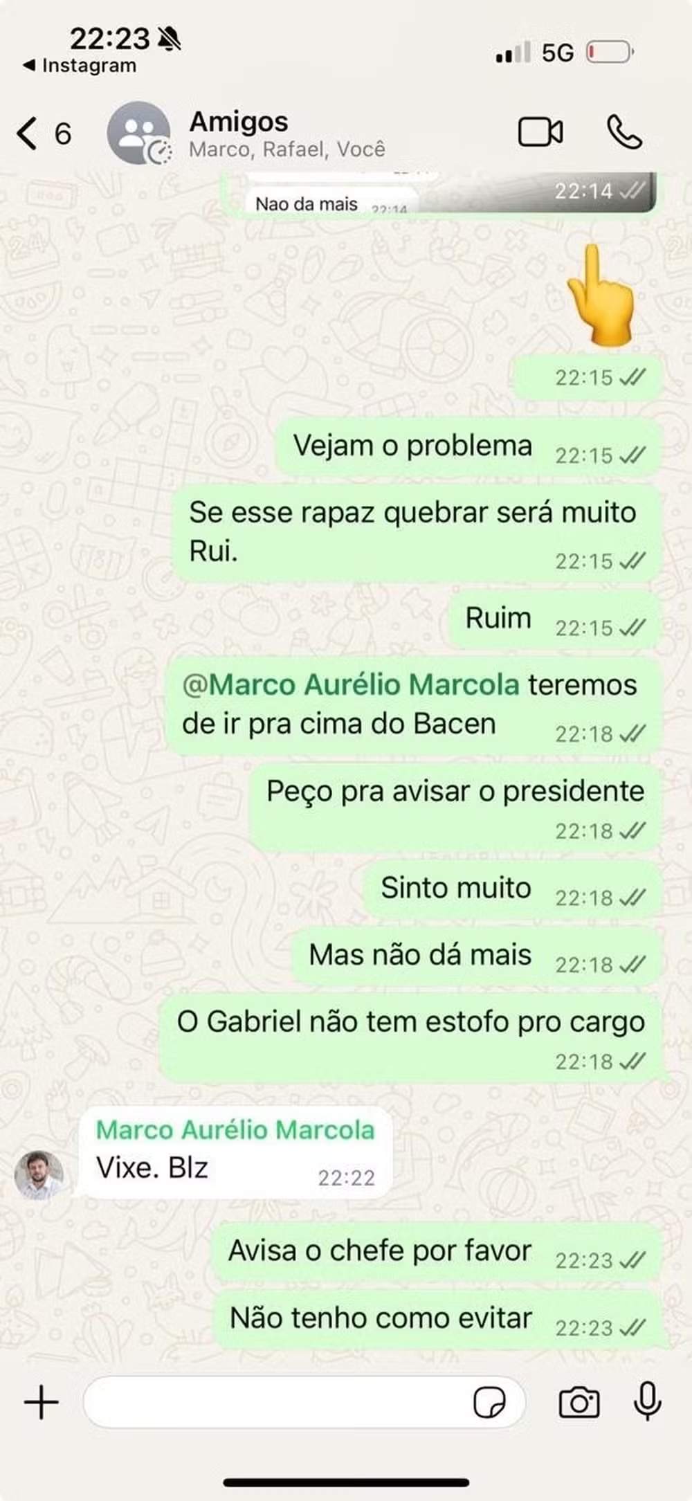 Print de conversa no grupo "Amigos"