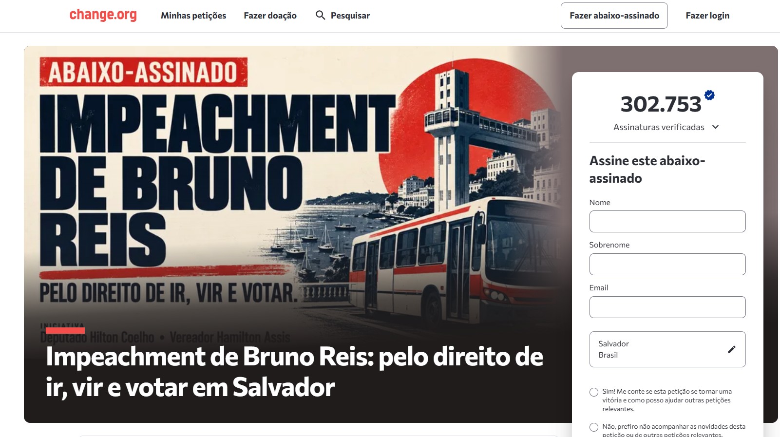 Abaixo-assinado que pede impeachment de Bruno Reis