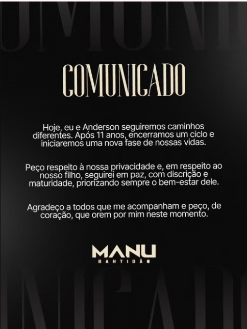 Marido de Manu Bahtidão se emociona em desabafo sobre separação, mas ex de Anderson comemora