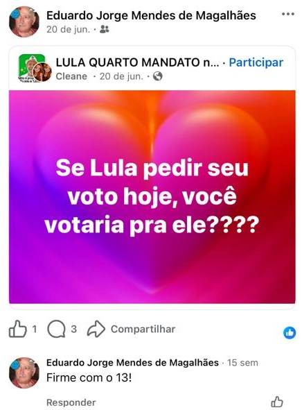 Irmão de ACM declara apoio à reeleição de Lula: "Firme com o 13" (Foto: Redes sociais)