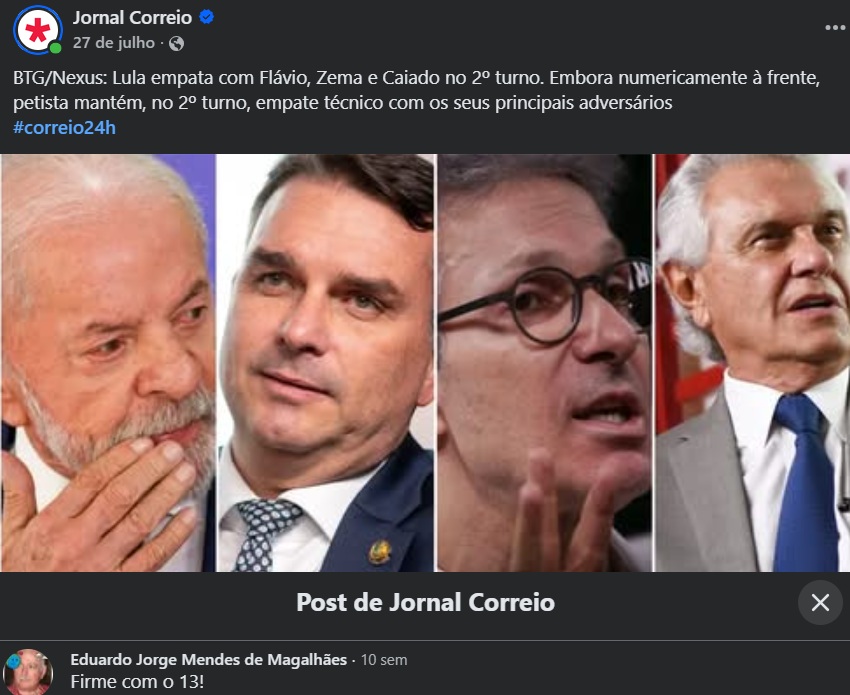 Irmão de ACM declara apoio à reeleição de Lula: "Firme com o 13" (Foto: Redes sociais)