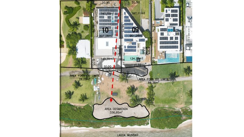 Mapa da área desmatada, segundo ação do MPF Crédito: Reprodução