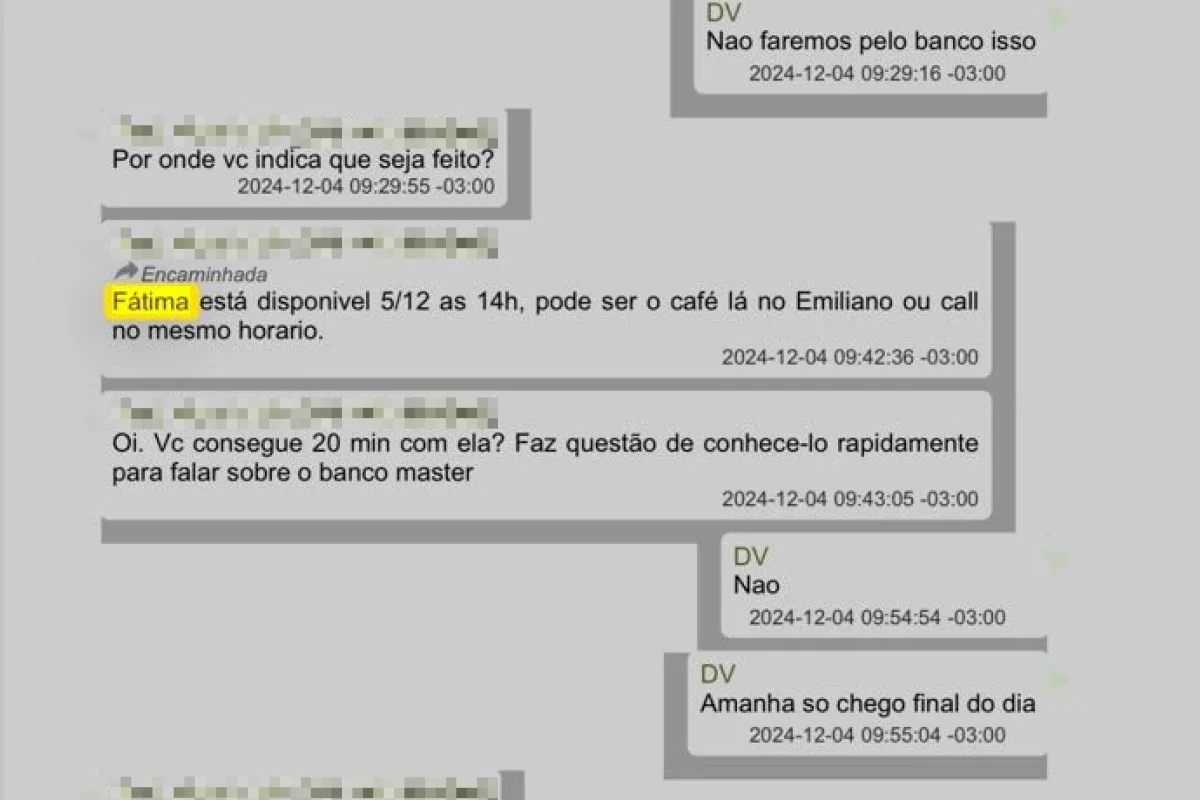 Fátima Bernardes embolsou R$ 5,4 milhões do Banco Master e prints de conversas de Daniel Vorcaro vêm à tona
