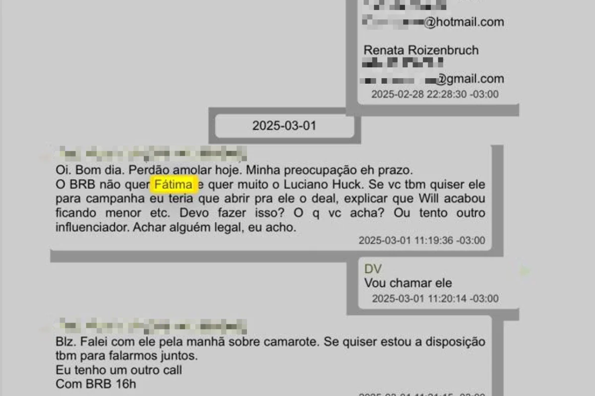 Fátima Bernardes embolsou R$ 5,4 milhões do Banco Master e prints de conversas de Daniel Vorcaro vêm à tona