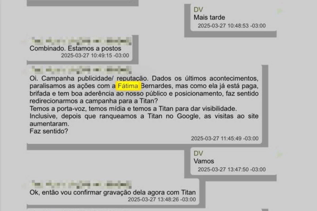 Fátima Bernardes embolsou R$ 5,4 milhões do Banco Master e prints de conversas de Daniel Vorcaro vêm à tona