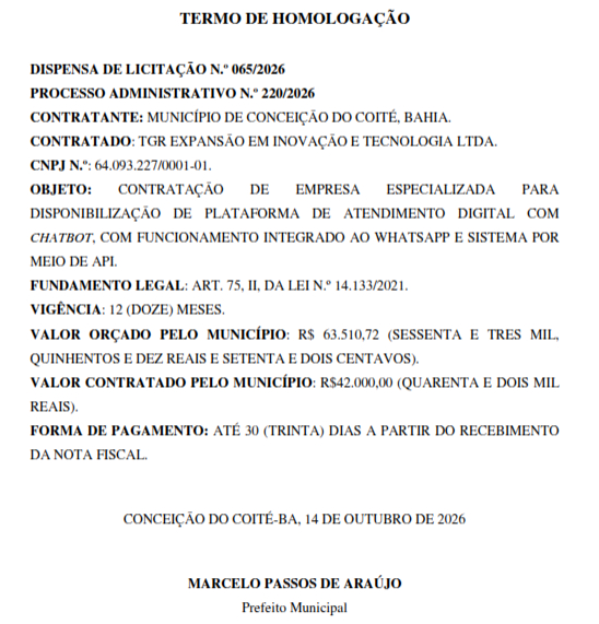 Homologação no Diário Oficial 
