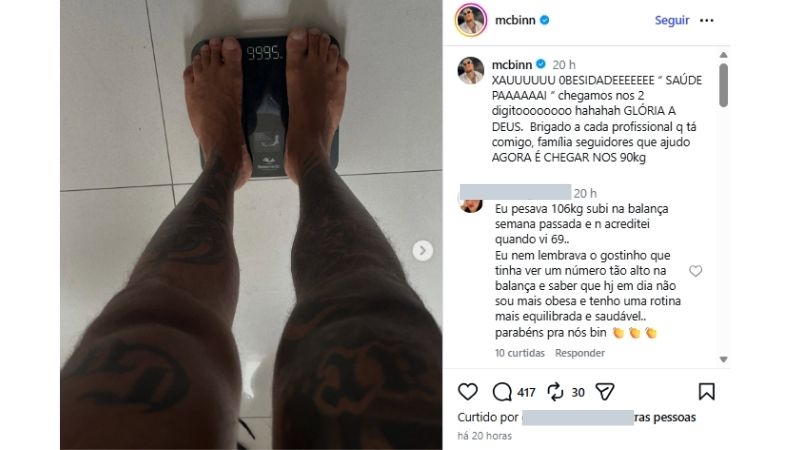 Da balança aos treinos: rotina de MC Binn após perder 50 kg