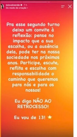 Declaração de Isis Valverde nos stories - Instagram