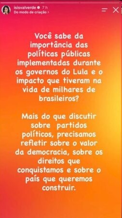 Declaração de Isis Valverde nos stories - Instagram