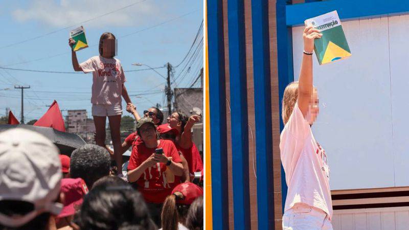 Menina ergue Constituição em ato de Lula após vídeo de criança com suposta arma em manifestação bolsonarista
